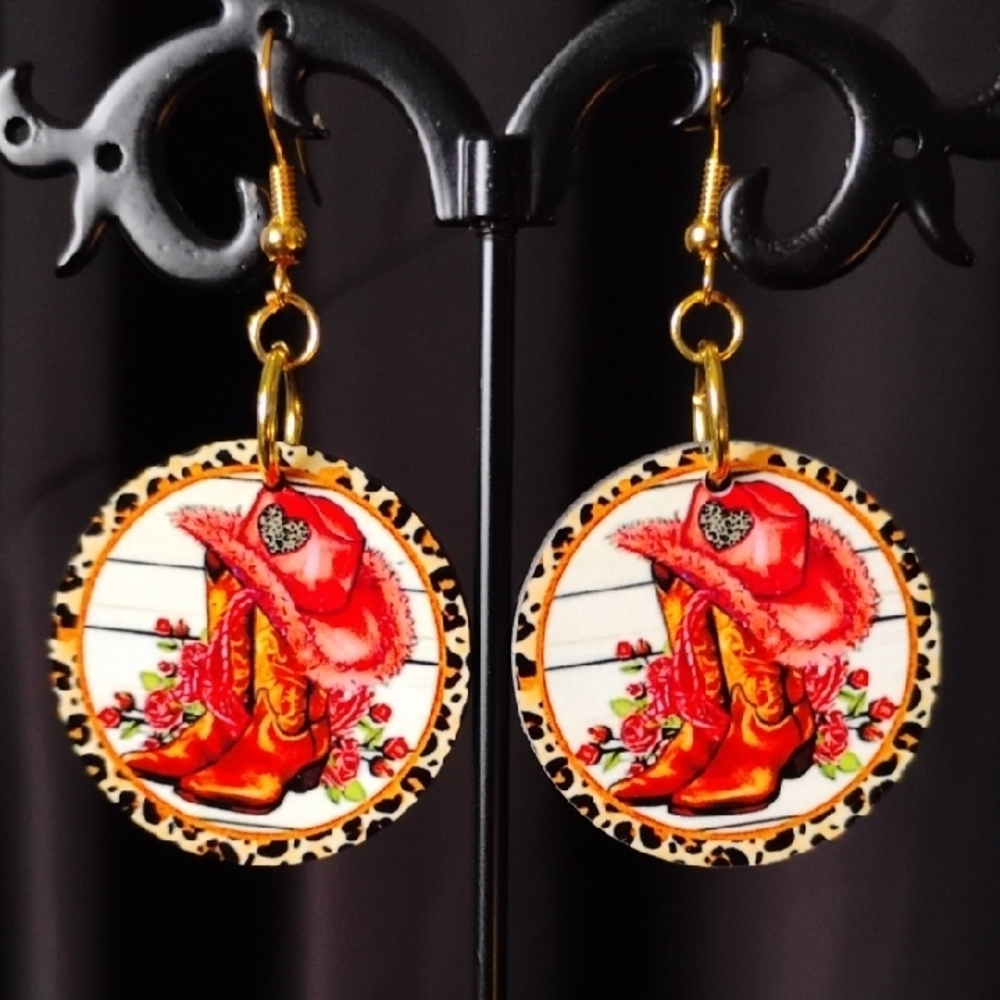 Pink and Brown Western Earrings